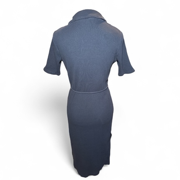 Boden Navy Ribbed Jersey Midi Shirt Dress Belted Collared Short Sleeve Sz 6 - Picture 7 of 13